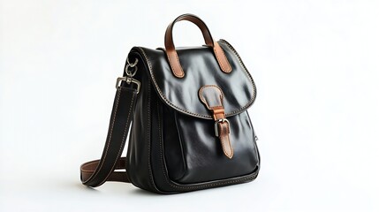 Naklejka premium Black leather backpack Womens bag Isolated object on a white background Element for design : Generative AI
