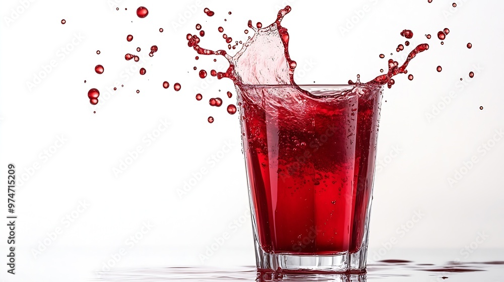 Poster glass of red juice splash isolated on white background : generative ai