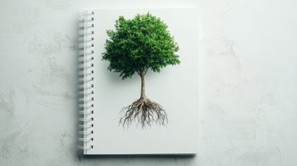 notebook with tree isolated on white background