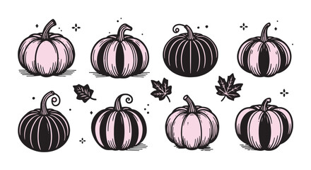 Ink sketch hand drawn pumpkins set