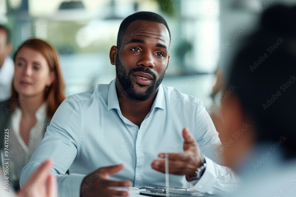 Aufkleber a project manager actively engages with his business team, emphasizing key points during a collabora