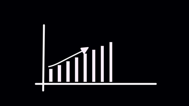 Animated growing arrow over graph bar. business graph showing 3d arrow growth.  Admin statistical Web page with Business Data and Analytics.4k