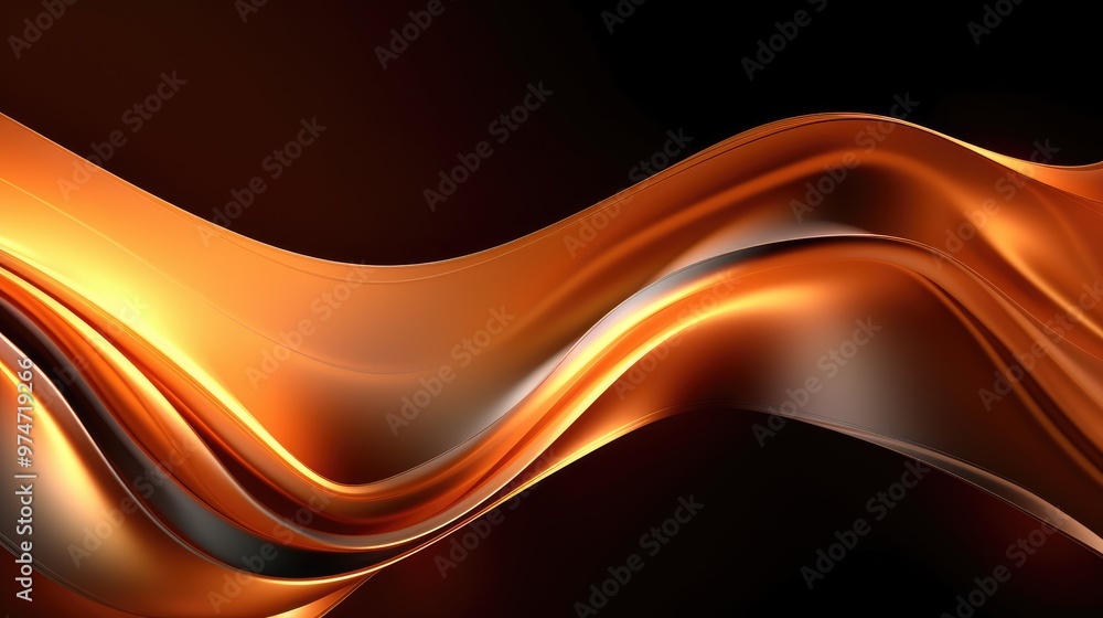 Poster abstract orange and black background with flowing lines and curves. the colors are vibrant and the d