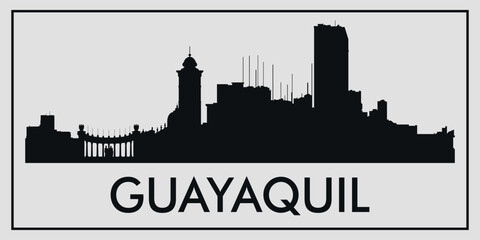 Fototapeta premium Cityscape. Guayaquil, Ecuador. Silhouettes of buildings. Vector on gray background