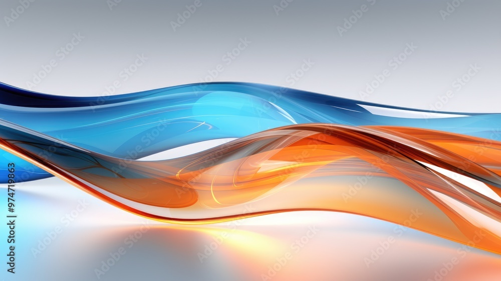 Poster abstract background with flowing lines in blue and orange. the colors blend together to create a sen