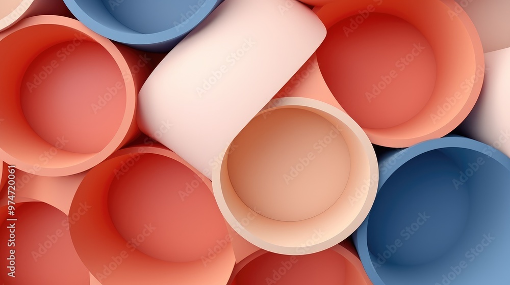Poster abstract geometric background with overlapping circles in shades of pink, blue and orange. the circl