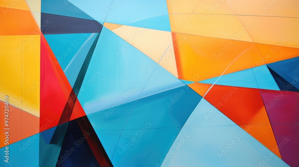 Poster a vibrant abstract geometric pattern with bold colors and sharp lines.