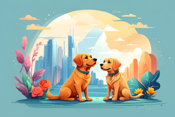 Naklejka premium Cute dogs and puppies. Cartoon different breeds pet. Funny doggy characters. Happy friendly canine animals. Pug, corgi, poodle, husky and poodle. Vector set.
