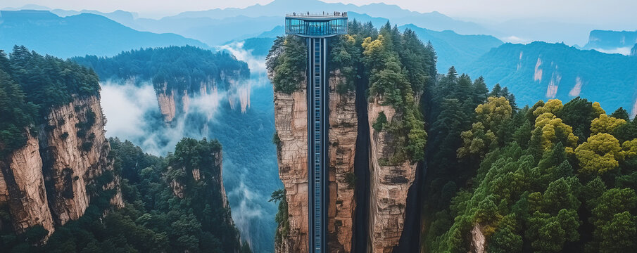 The Bailong Elevator, the world&rsquo;s highest outdoor elevator, ascending a sandstone pillar in Zhangjiajie