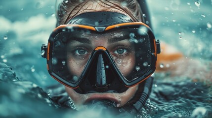 Woman in Diving Suit in Ocean