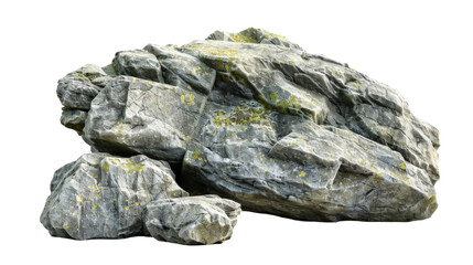 A cluster of large, rugged rocks with mossy patches.