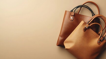Fashion womens handbags on beige background Stylish accessories Leather Bags Trendy outfit  Flat lay top view  Fashion concept : Generative AI