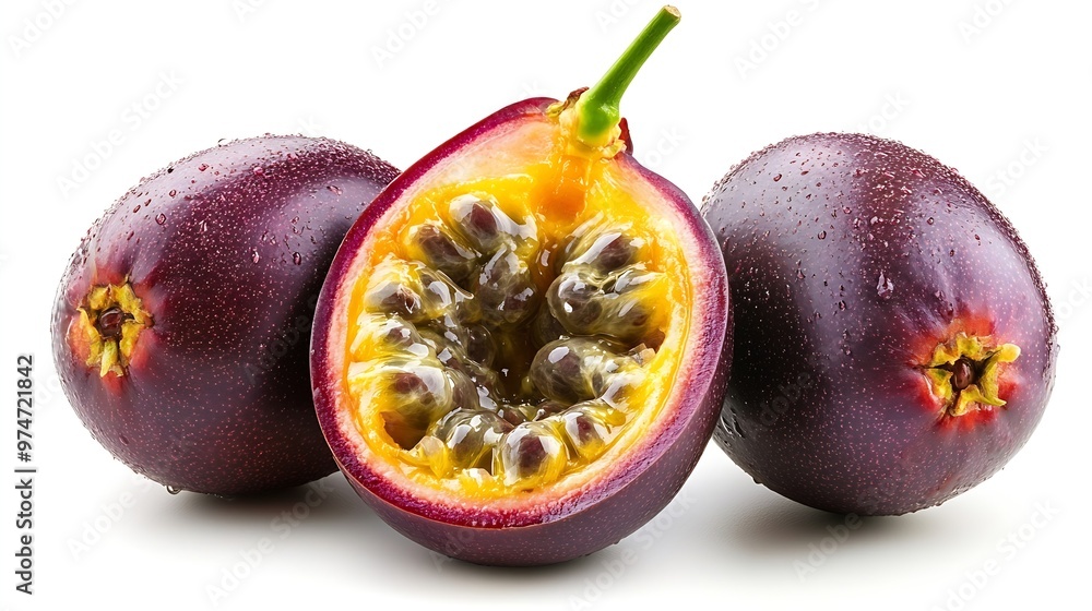 Poster clipping path passion fruit isolated on white background : generative ai
