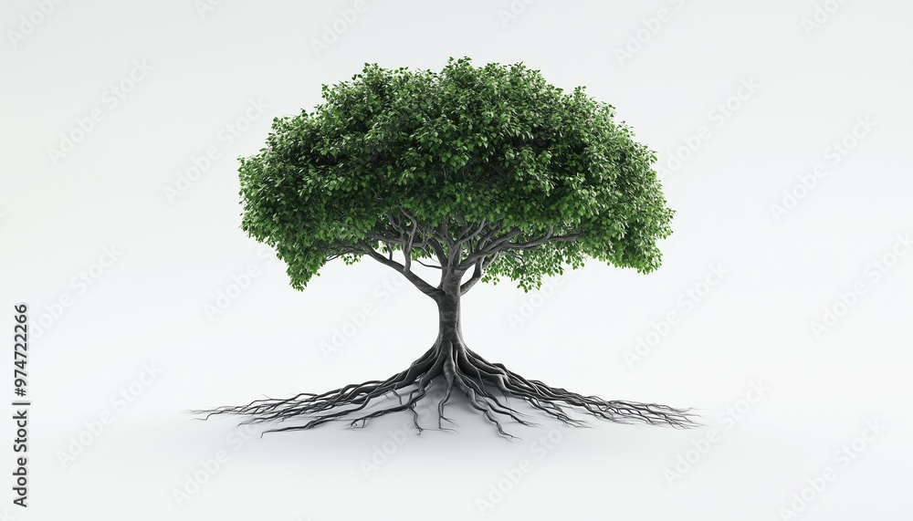 Aufkleber 3d render illustration of isolated tree with roots on white background, showing detailed texture and