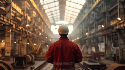 Fototapeta premium Industrial Worker Overseeing Production
