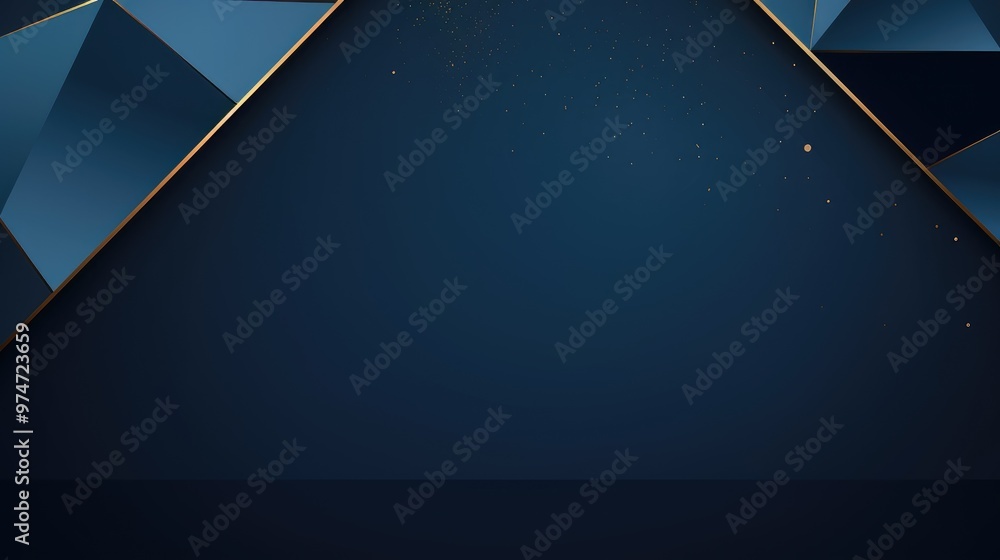Poster a minimalist abstract background with a dark blue color scheme and subtle gold accents.