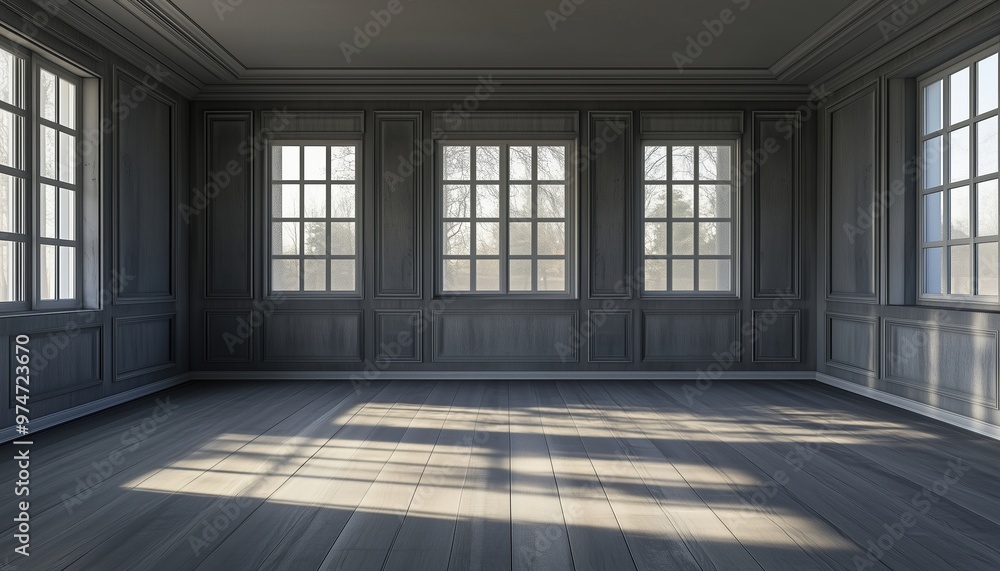 Poster empty room visualized in 3d render: a digital representation of a vacant space, created using advanc