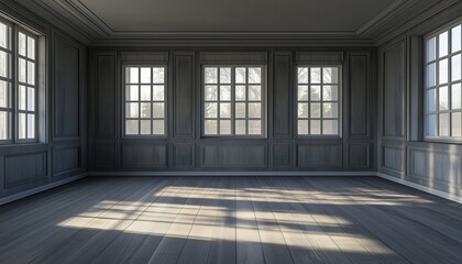 Fototapeta premium Empty Room Visualized In 3d Render: A Digital Representation Of A Vacant Space, Created Using Advanced Rendering Techniques For Realism And Accuracy.