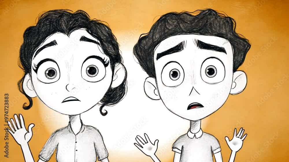 Poster two startled characters react in expressive animated style generative ai