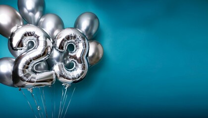 Banner with number 23 silver balloons with copy space