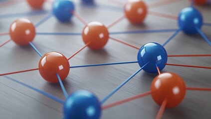 Fototapeta premium 3D Render Of Orange And Blue Network Icons On Wooden Background