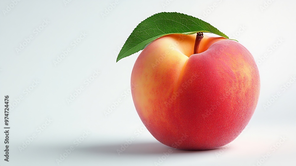 Aufkleber ripe peach fruit with leaf isolated on white background clipping path full depth of field : generati