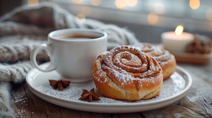 Cinnamon rolls with coffee