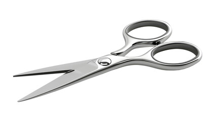 Large tailor's scissors open from white metal, isolated on transparent background