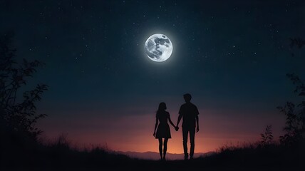 Fototapeta premium couple in the night moon 