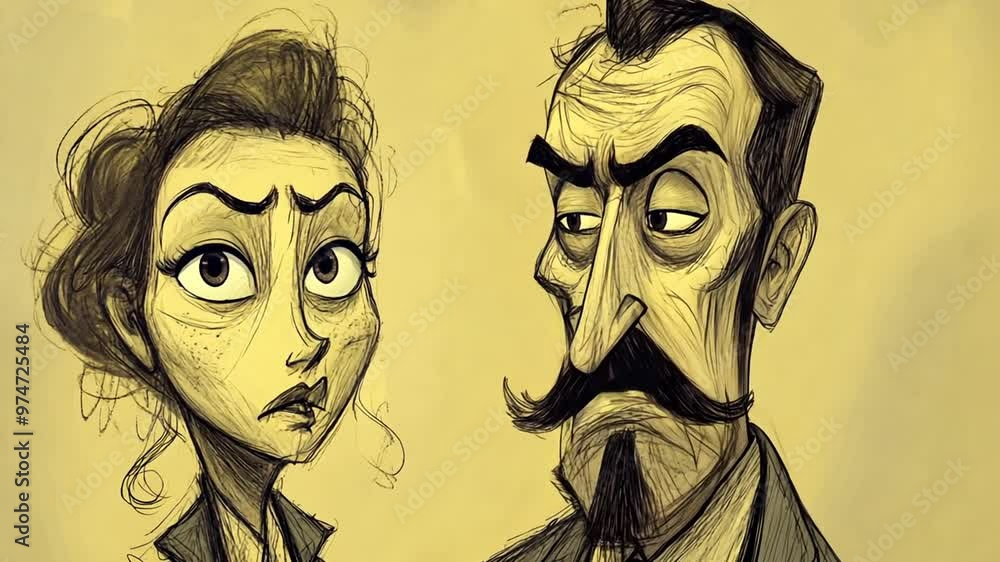 Poster emotional conversation between two characters in a stylized sketch generative ai