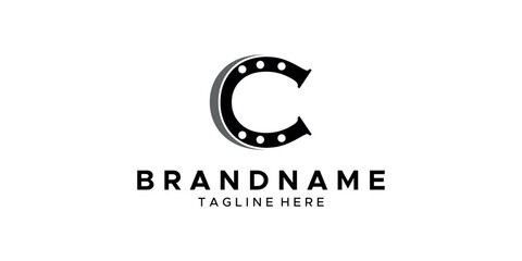 a graphic image with a horseshoe C theme, on a white background. vector graphic base.