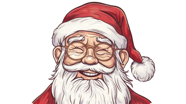 Santa Clause portrait. Christmas character isolated on transparent background. Vintage Santa face. 
