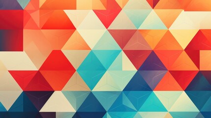 Obraz premium A vibrant abstract background with a geometric pattern of triangles in shades of red, orange, blue, and green.