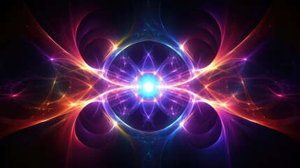 Obraz premium A vibrant abstract background with glowing lines and shapes in shades of red, orange, blue, and purple.