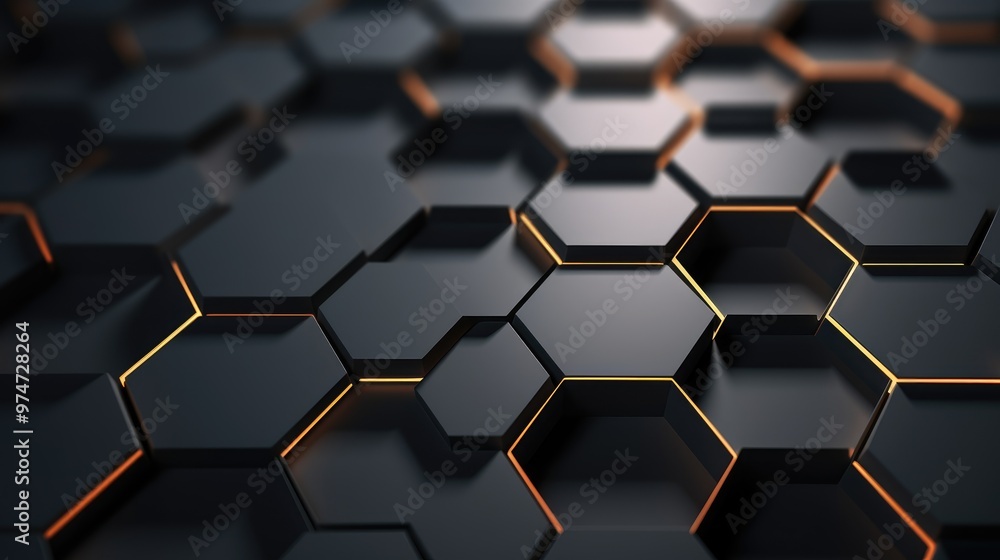 Poster a close-up of a black honeycomb pattern with glowing orange lines. the abstract design creates a fut