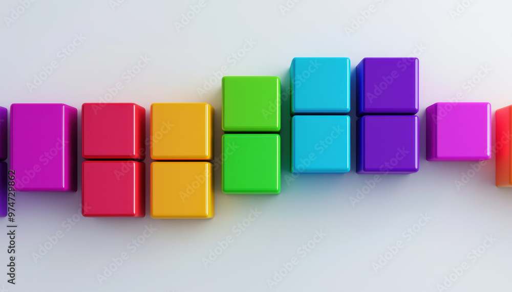 Poster creative business concept displayed as colorful blocks forming a 3d business chart, data creativity,