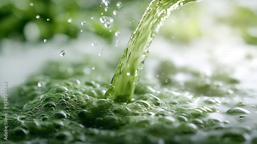 Poster Green tea matcha mixing with milk texture background Food and drink close up : Generative AI