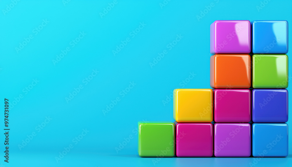 Poster creative business concept displayed as colorful blocks forming a 3d business chart, data creativity,