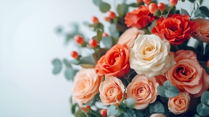 Bouquet of beautiful flowers on white background : Generative AI