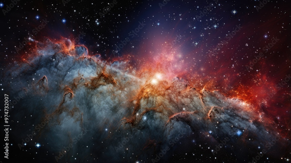 Wall mural a stunning view of a nebula in space, with swirling clouds of gas and dust illuminated by the light 
