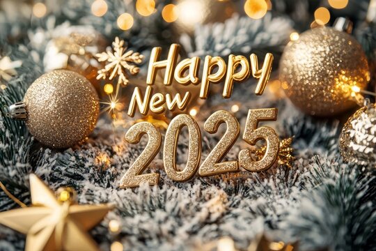 "Happy New Year 2025" in sparkling gold text with festive decorations --ar 3:2 --quality 2 --stylize 250 --v 6.1 Job ID: 9ddad560-b677-4064-9713-c9847b0781f7