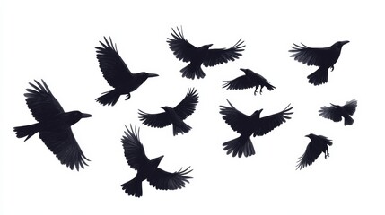 Fototapeta premium crows flock silhouette isolated on white background