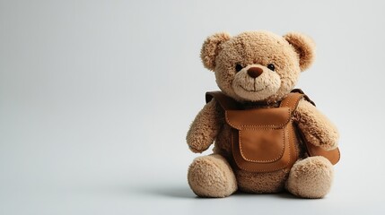 Childrens fashionable teddy bag on a white background : Generative AI