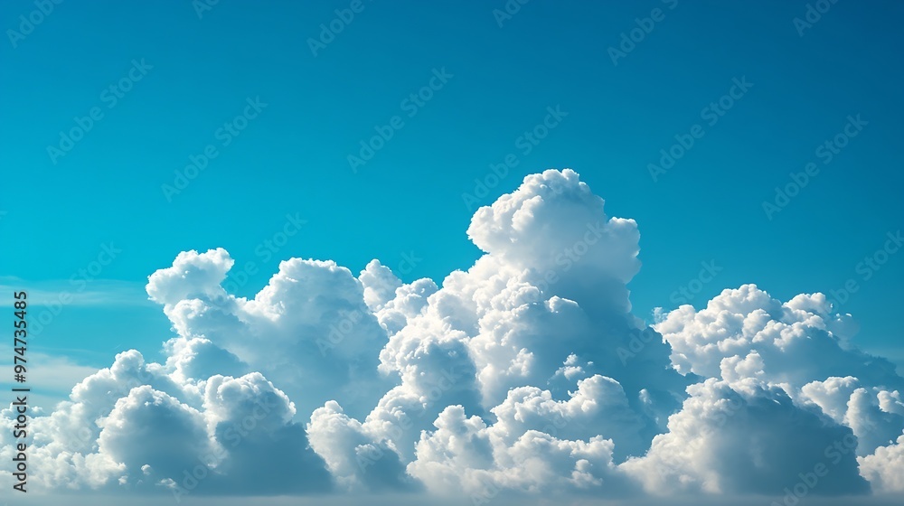 Poster Blue sky with some clouds View over the clouds light background : Generative AI