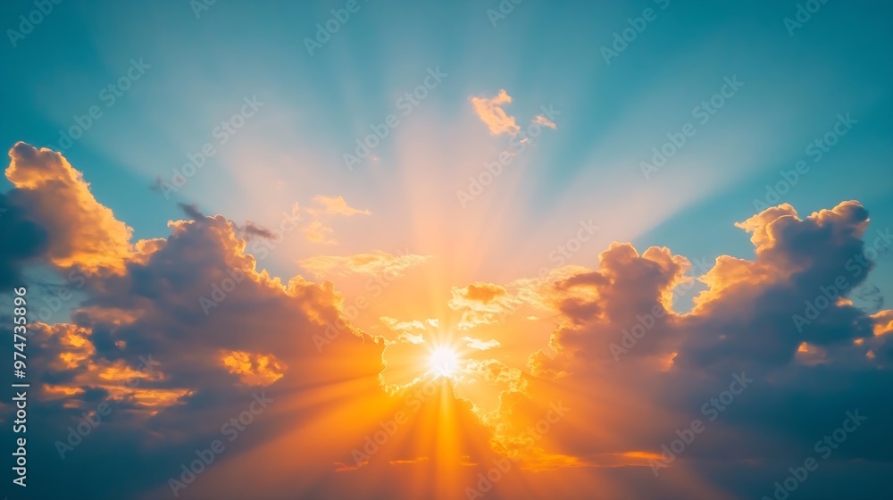 Aufkleber real majestic sunrise sundown sky background with gentle colorful clouds without birds panoramic big