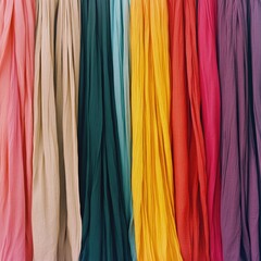 Cloth &ndash; Colorful Fabrics Hanging in Rows with Various Textures Naturally Draping in the Breeze
