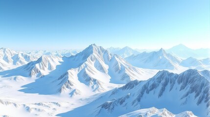 Obraz premium Expansive panoramic View Snow-covered Mountain Range Under a Clear Blue Sky