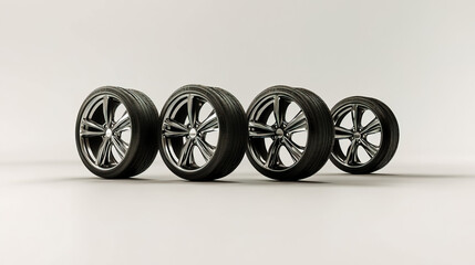 Car wheels isolated, in a row.