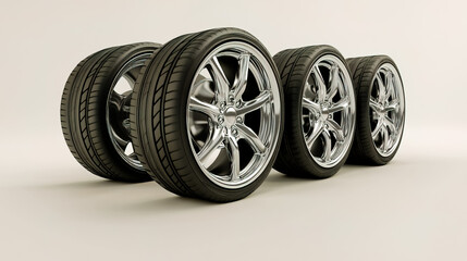 Car wheels isolated, in a row.