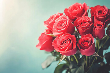 Fototapeta premium A vintage-toned close-up of a bouquet of fresh roses, perfect for a Valentine's Day or celebration card